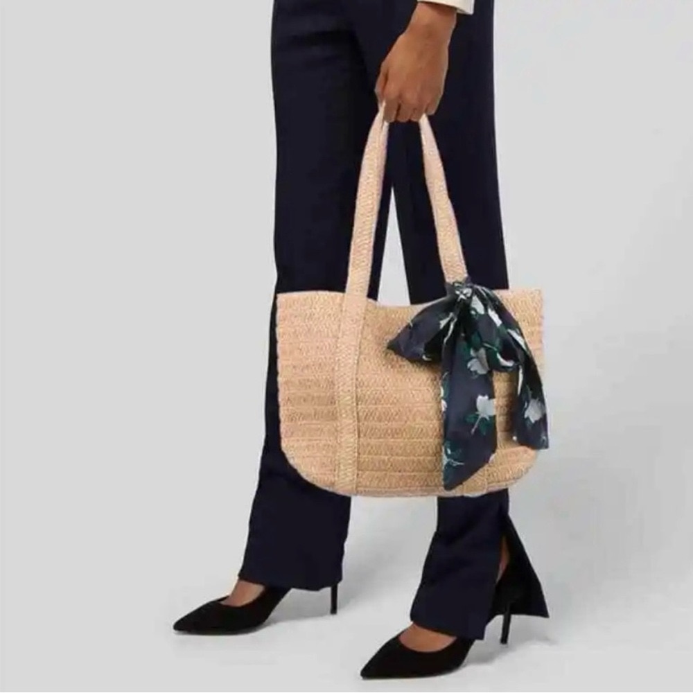 Draper James Straw Summer Bag, Beach Bag with Scarf